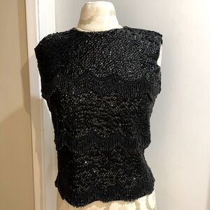 Vintage Wool Sequins Hand Beaded Zip Up Top Hong Kong M